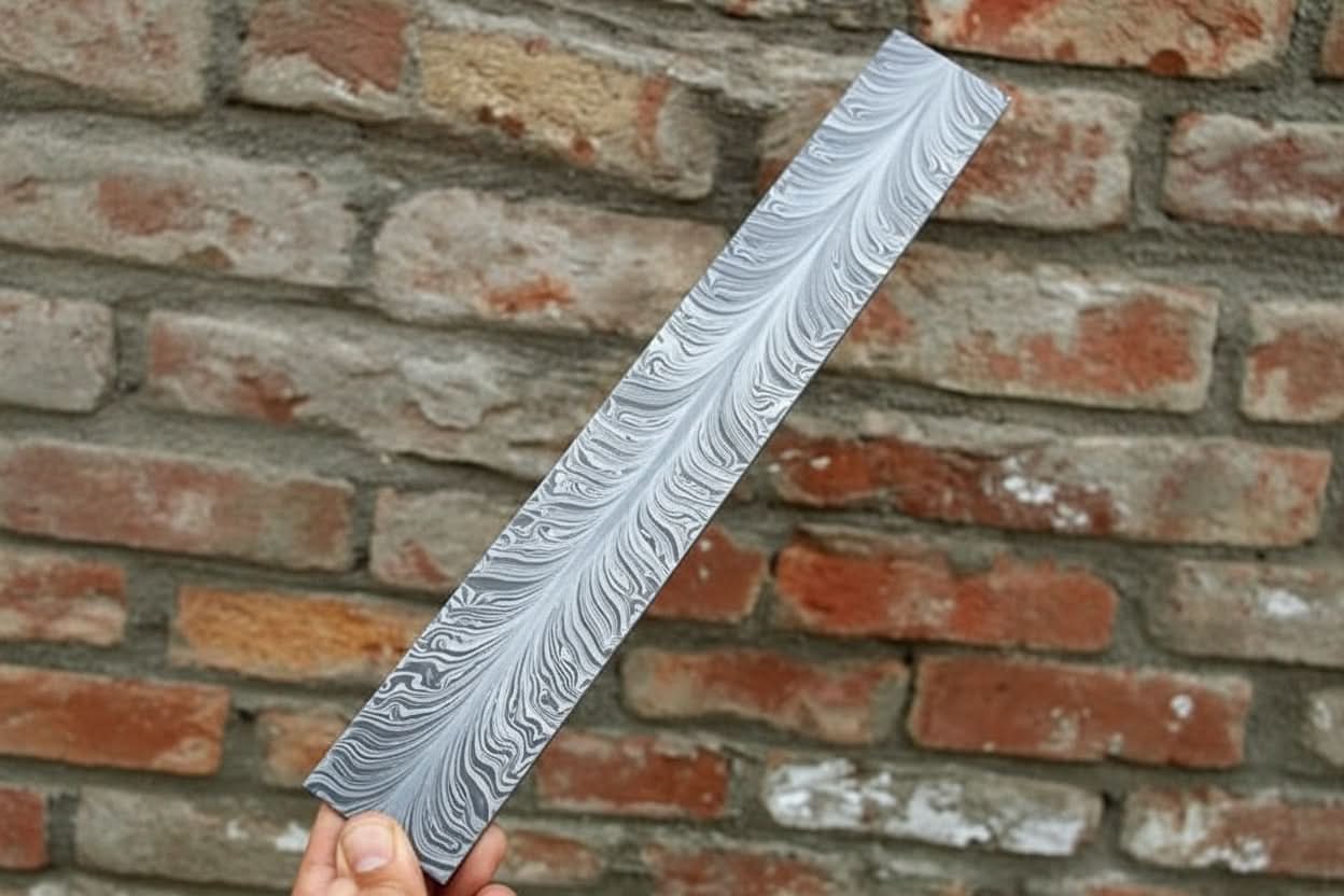 10 Inch Feather Pattern Damascus Steel Billet Bar for Knife and Tool Making by JW SteelCrafts, Damascus knife main product photo