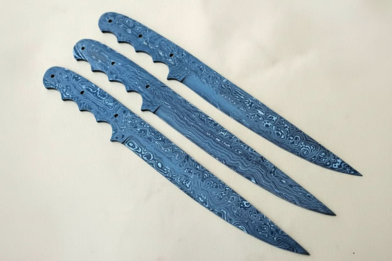 Custom Handmade Damascus Steel Fillet Knife Blank Blades Set of 3 – Full Tang Twist Pattern Flexible Fillet Knife Blanks for Custom Handle Making JW S by JW SteelCrafts, Damascus