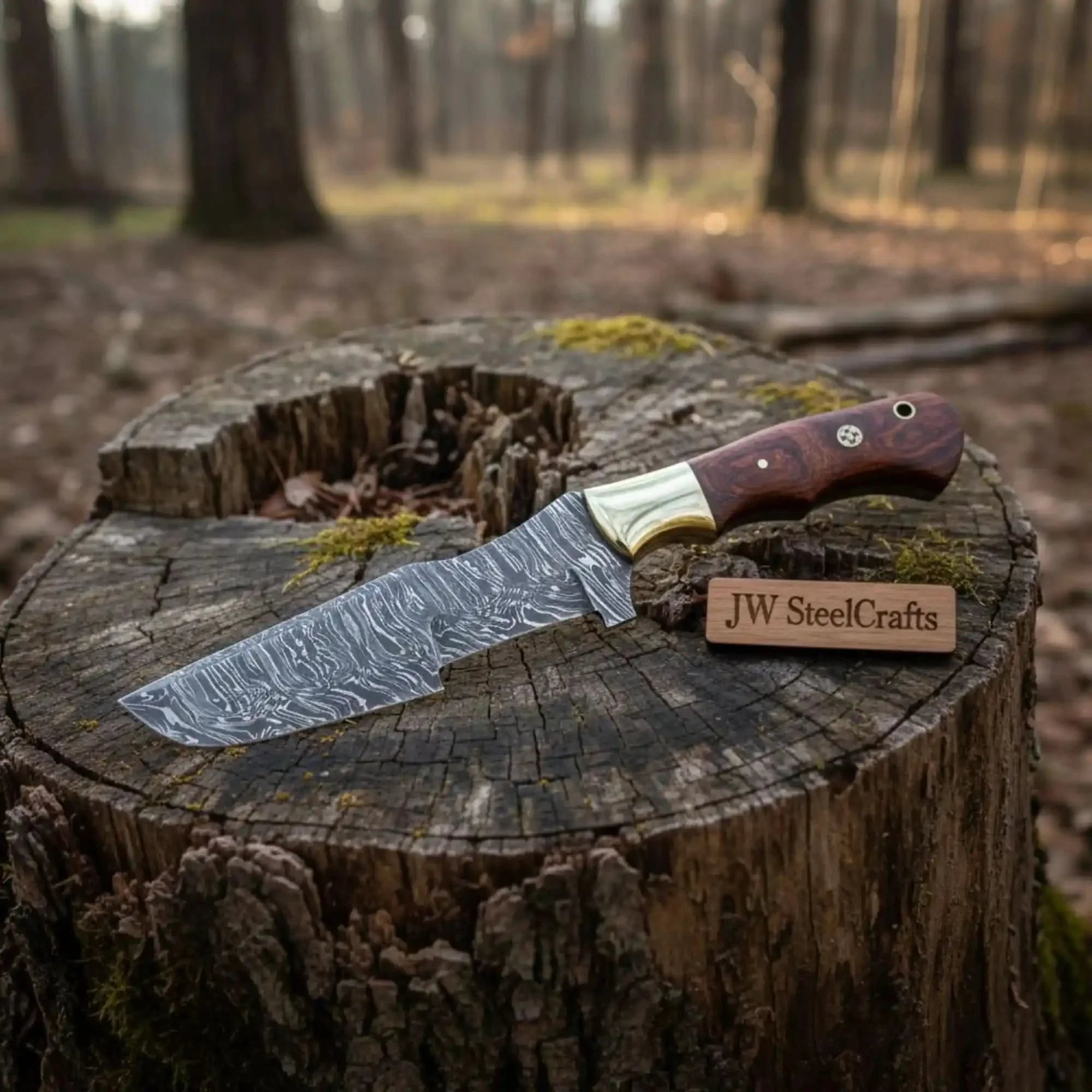 Custom Handmade Damascus Steel Tracker Knife / Hunting Knife DK-0129 by JW SteelCrafts, Damascus knife detail photo 2