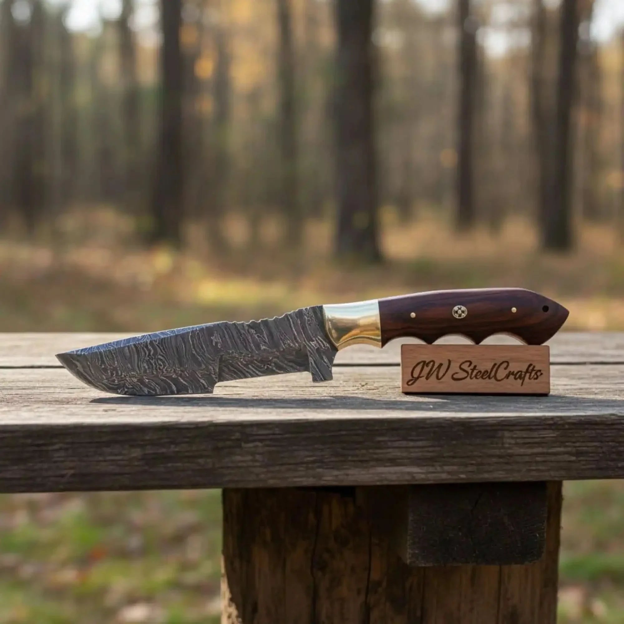 Custom Handmade Damascus Steel Tracker Knife / Hunting Knife DK-0129 by JW SteelCrafts, Damascus knife main product photo