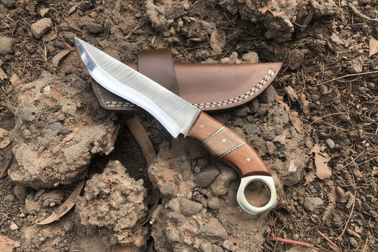 Custom Handmade Stainless Steel hunting knife leather sheath BM-0096 by JW SteelCrafts, leather knife sheath main product photo