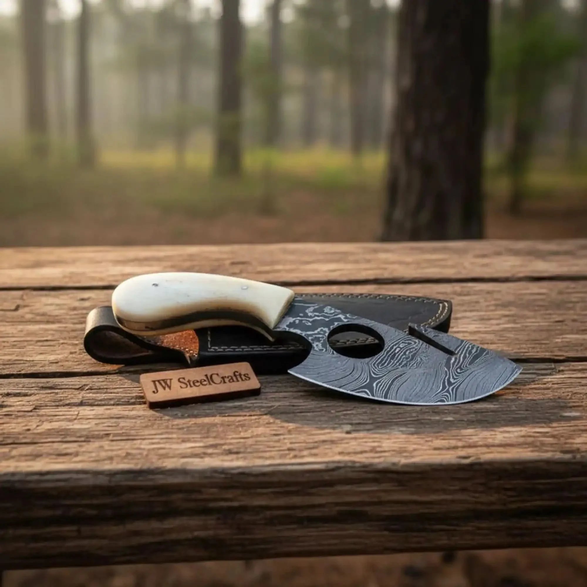 Custom Made Damascus Steel Hunting Knife / Skinning Knife Gut Hook DK-0101 by JW SteelCrafts, Damascus knife main product photo