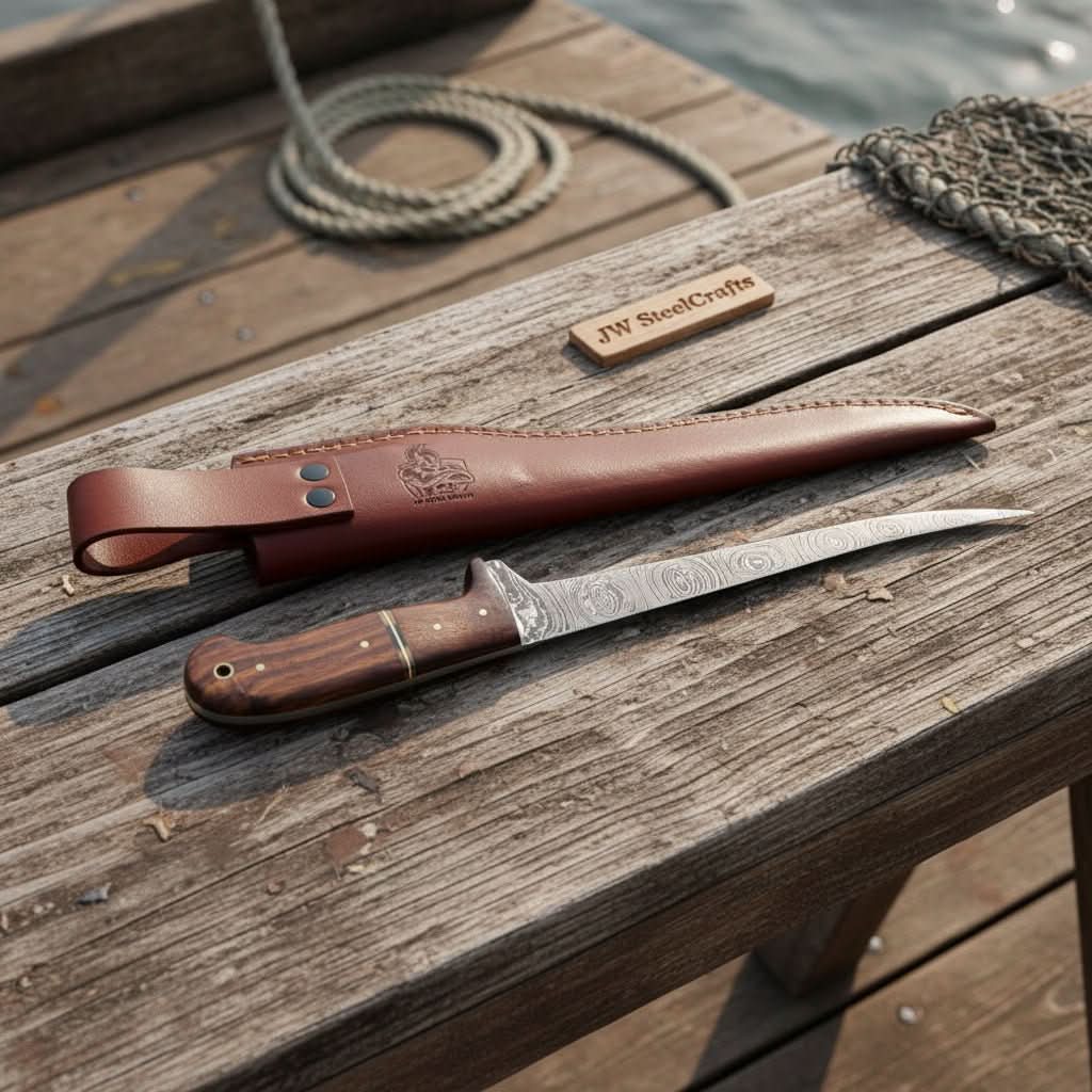 Custom Made Fillet Knife by JW SteelCrafts, Damascus knife detail photo 2