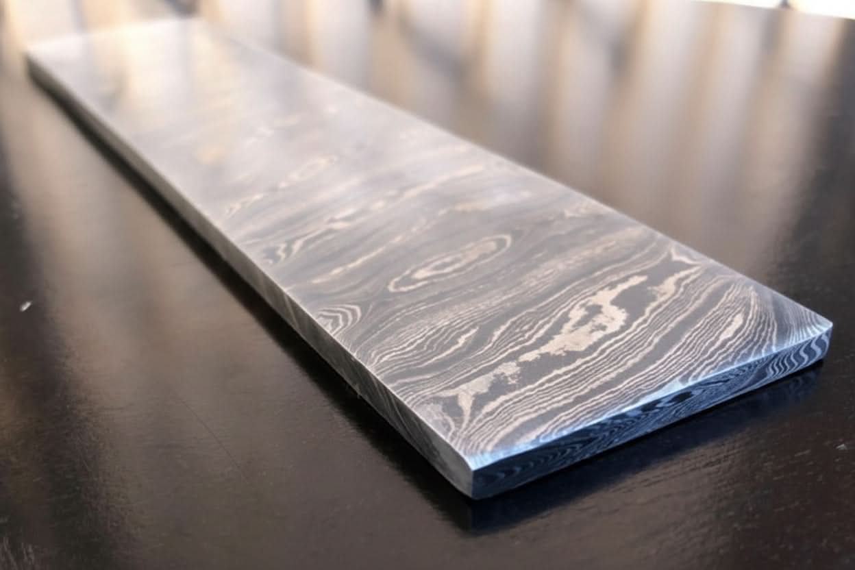 Premium Damascus Steel Billet Bar Pattern Welded Blank for Knife Making and Bladesmithing by JW SteelCrafts, Damascus knife main product photo