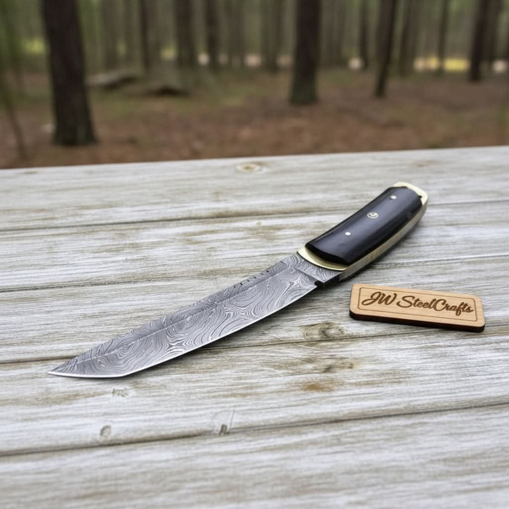 Custom tactical Tanto knife, damascus knife, Tanto by JW SteelCrafts, Damascus knife detail photo 2
