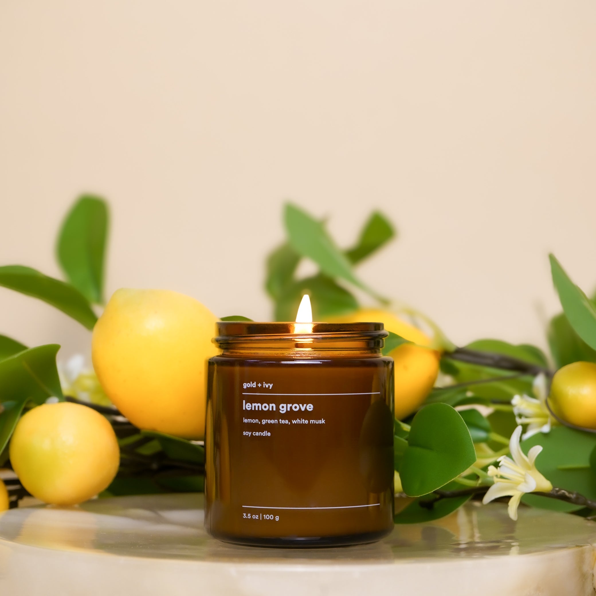 Lemon grove by gold + ivy, scented candle detail photo 2