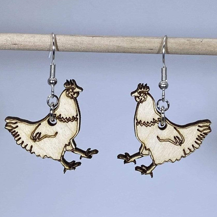 Cute Chicken Wooden Dangle Earrings | Farm Animal Jewelry by Cate's Concepts, LLC, handmade jewelry detail photo 2