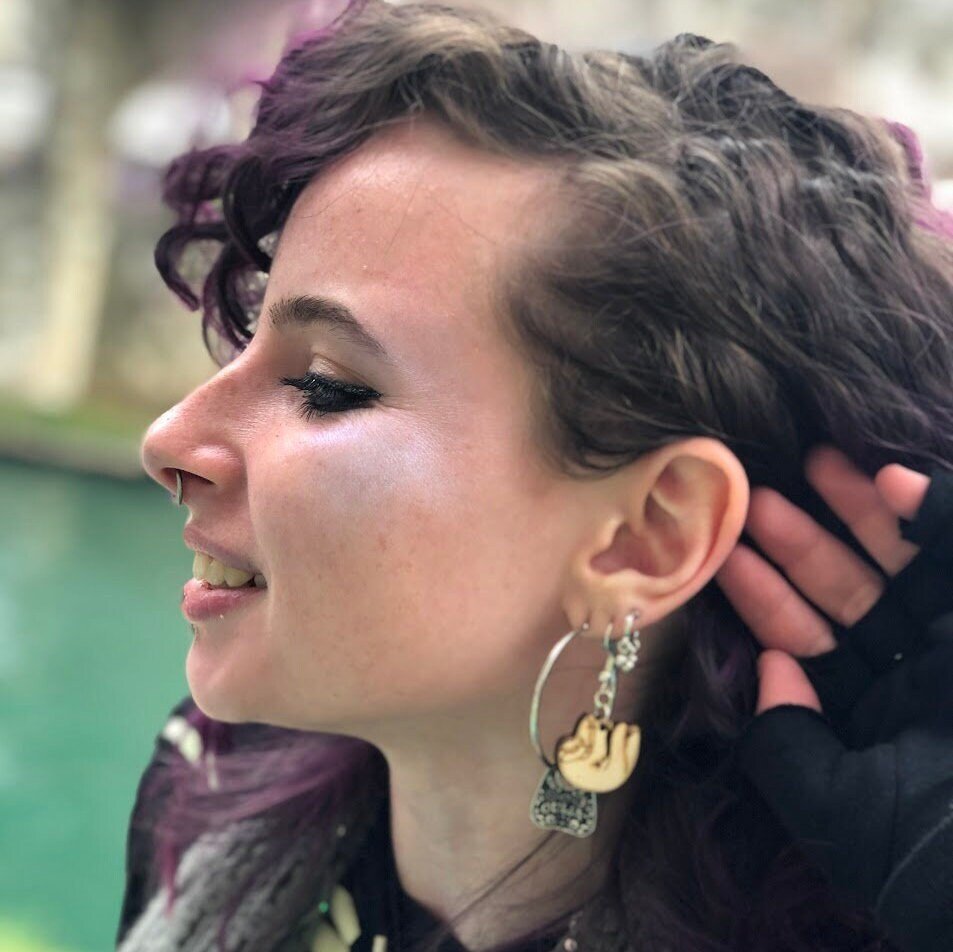 Hanging Sloth Wooden Dangle Earrings | Cute Animal Jewelry by Cate's Concepts, LLC, handmade jewelry detail photo 2