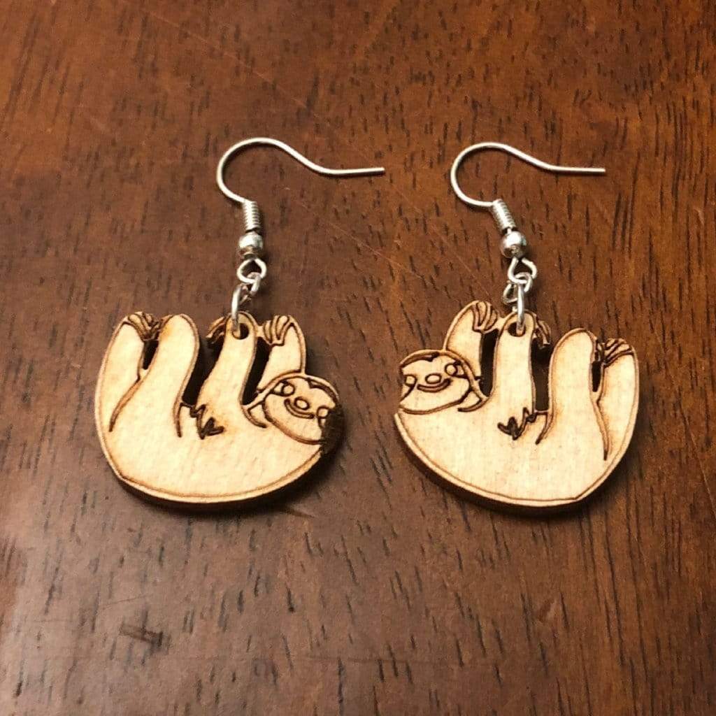 Hanging Sloth Wooden Dangle Earrings | Cute Animal Jewelry
