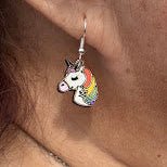 Unicorn Wooden Dangle Earrings | Magical Fantasy Jewelry detail view by Cate's Concepts, LLC