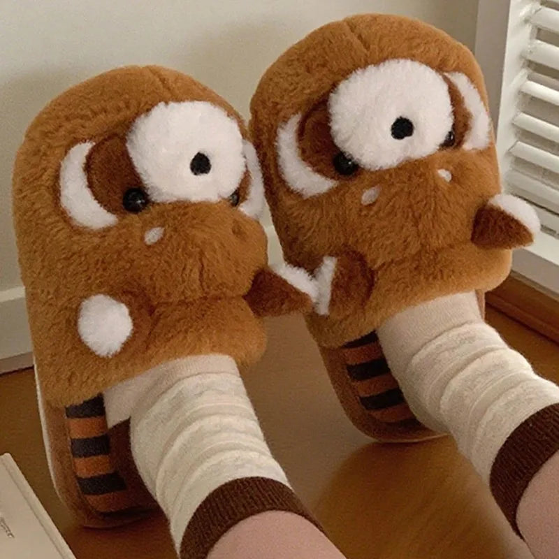 3D Red Panda Plush Women's Slippers — Cozy Fuzzy Indoor House Shoes by The Mississippi Mermaid Mercantile - view 2