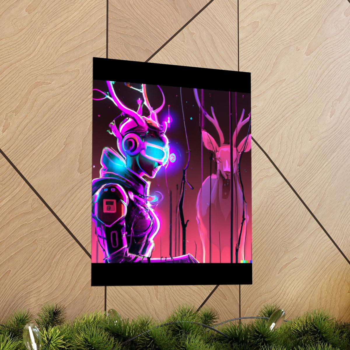 futuristic woman and deer Posters