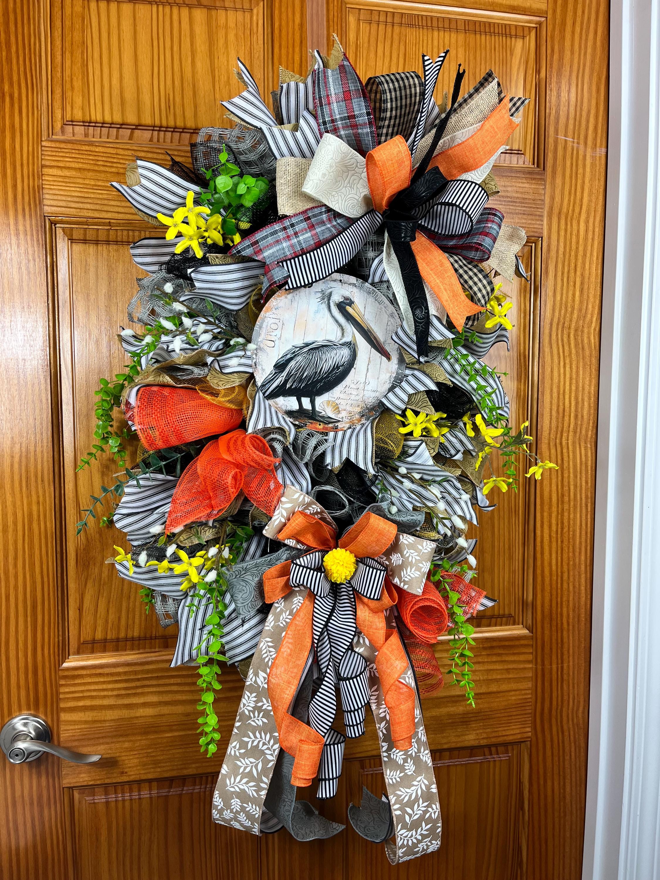 Pelican Coastal Wreath | Summer Beach House Door Decor by Bouge Creations, view 3