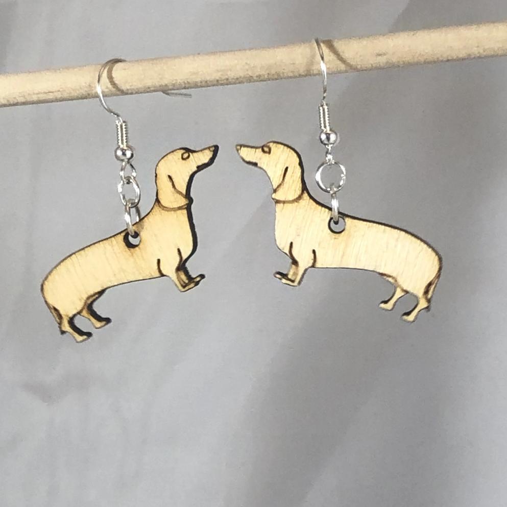 Dachshund Wooden Dangle Earrings | Wiener Dog Jewelry