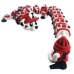 Dalmatian firefighter dragon articulated 3D printed flexi dragon facing its fire hydrant tail