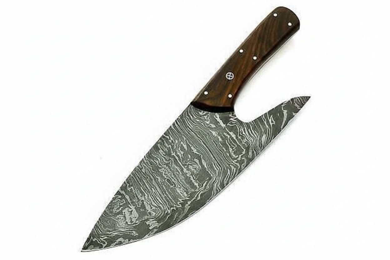 Damascus Steel Mini Cleaver Chef Knife with Rosewood Handle – 10 Inch Overall by JW SteelCrafts, Damascus knife detail photo 2