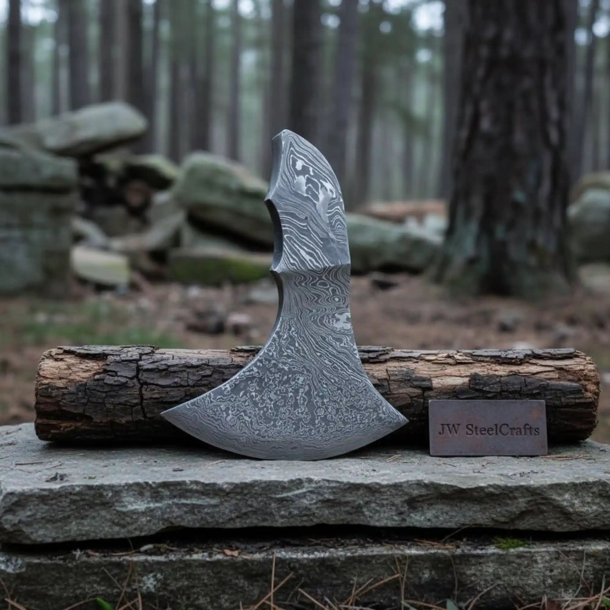 Hand Forged Damascus Bearded Axe Head Blank, Crescent Edge, Custom Handle Build | JW SteelCrafts by JW SteelCrafts, scented candle main product photo