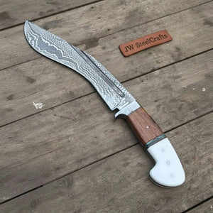 Damascus Gurkha Kukri Knife Handmade 10-Inch Curved Blade with Resin & Wood Handle