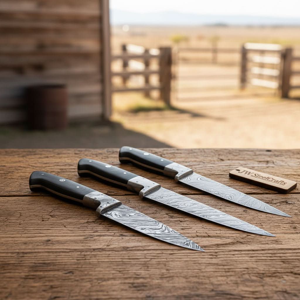 3 pcs Handmade Damascus Chef Knife Set, Professional Grade Black Micarta Handle Knives