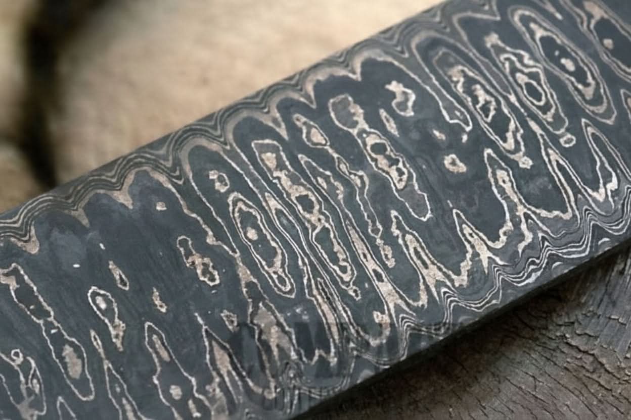 Damascus Steel 15" x 1.75" Blank Billet (Ledder) for Knife Making by JW SteelCrafts, Damascus knife main product photo
