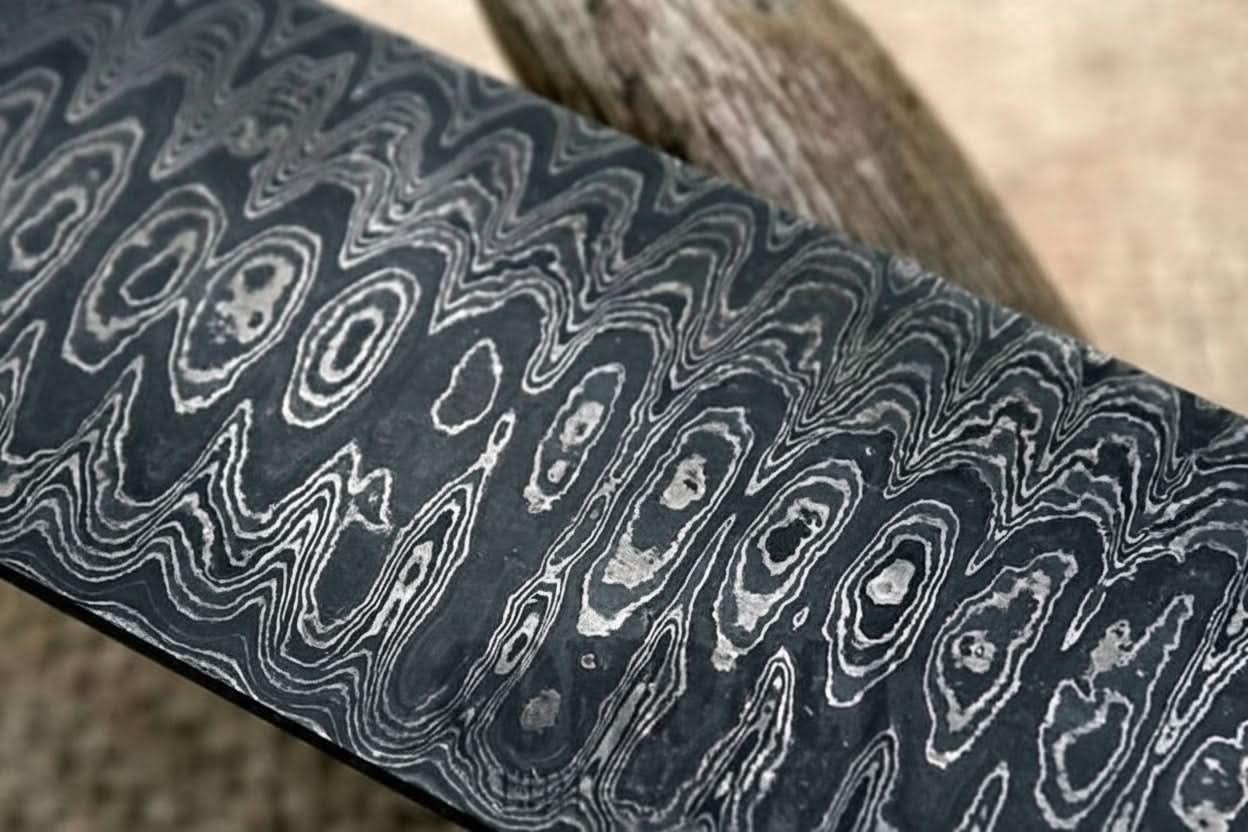 Damascus Steel 15" x 1.75" Blank Billet (Ledder) for Knife Making by JW SteelCrafts, Damascus knife detail photo 2