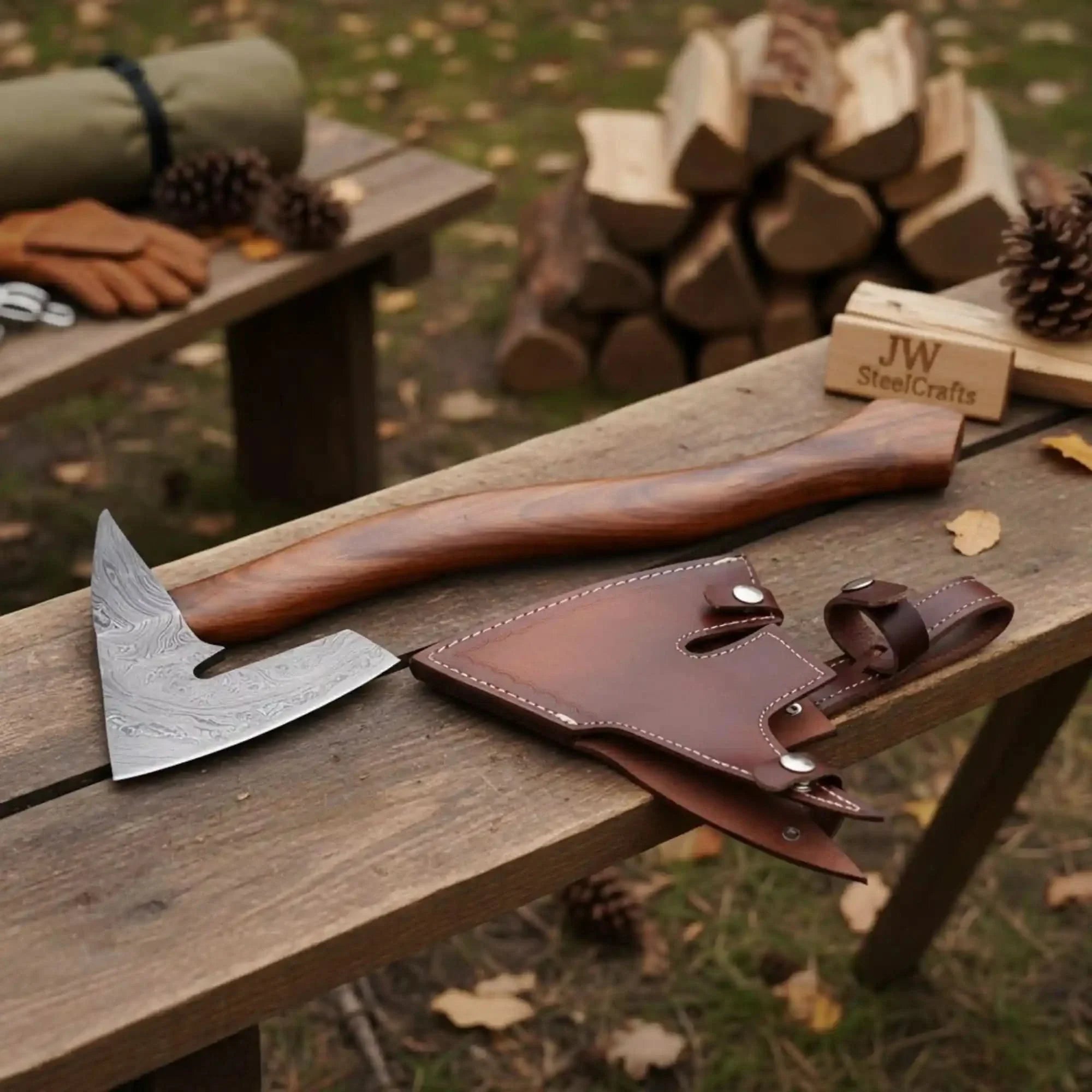 Single-Bit Angular Bearded Axe with Rear Notch by JW SteelCrafts, handmade axe detail photo 2