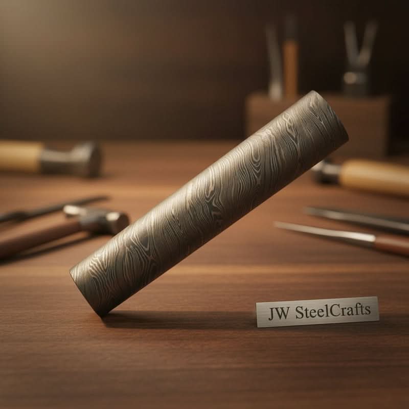 4.10 Inch Damascus Steel Round Bar Rod for Ring Making by JW SteelCrafts, handmade jewelry detail photo 2