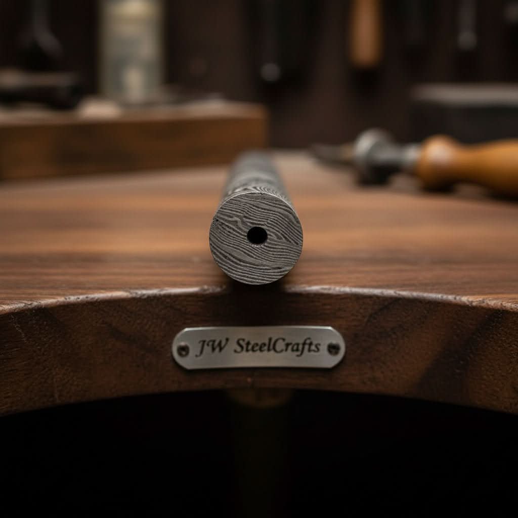 Damascus Steel Round Bar Rod for Rings Pens Buckles Jewelry Making by JW SteelCrafts, handmade jewelry detail photo 2