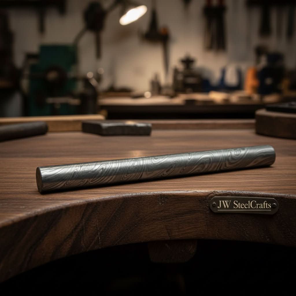 Damascus Steel Round Billet Rod For Guard , Rings And Jewelery Making/ Raw Materials for Jewelery DK-0126 by JW SteelCrafts, handmade jewelry main product photo