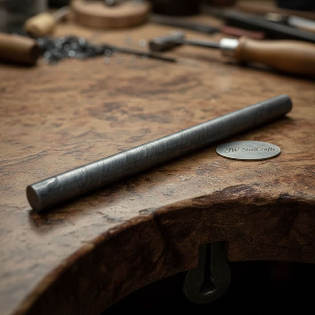 Damascus Steel Round Billet Rod For Guard , Rings And Jewelery Making/ Raw Materials for Jewelery DK-0126 by JW SteelCrafts, handmade jewelry detail photo 2