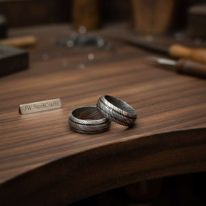 Damascus Steel Wedding Band Set for Couples Twisted Damascus Rings