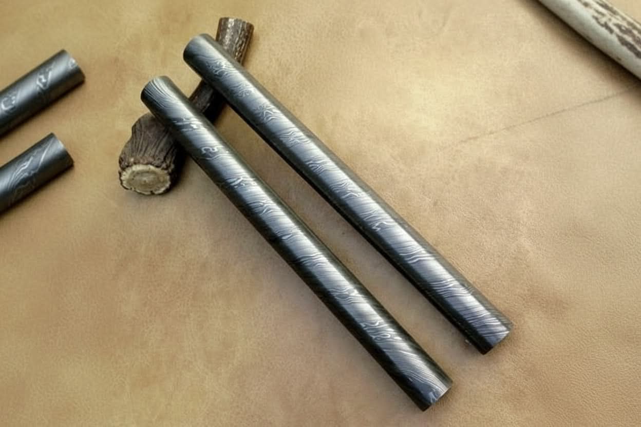 Set of 2 Handmade Damascus Steel Round Rods 10 Inch for Rings Guards and Jewelry Making by JW SteelCrafts, handmade jewelry detail photo 2