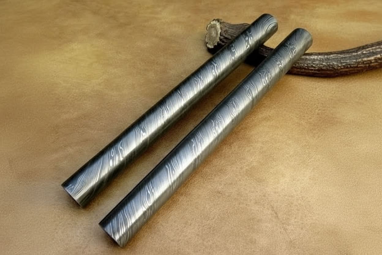 Set of 2 Handmade Damascus Steel Round Rods 10 Inch for Rings Guards and Jewelry Making by JW SteelCrafts, handmade jewelry main product photo