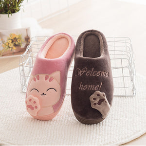 Cute Plush Cat Slippers for Winter Home Wear by The Mississippi Mermaid Mercantile