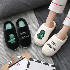 Plush Slipper Happy Dinosaur  Winter Fur Cotton Warm Non Slip Grip by The Mississippi Mermaid Mercantile