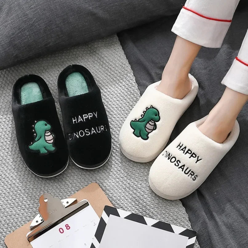 Plush Slipper Happy Dinosaur  Winter Fur Cotton Warm Non Slip Grip by The Mississippi Mermaid Mercantile