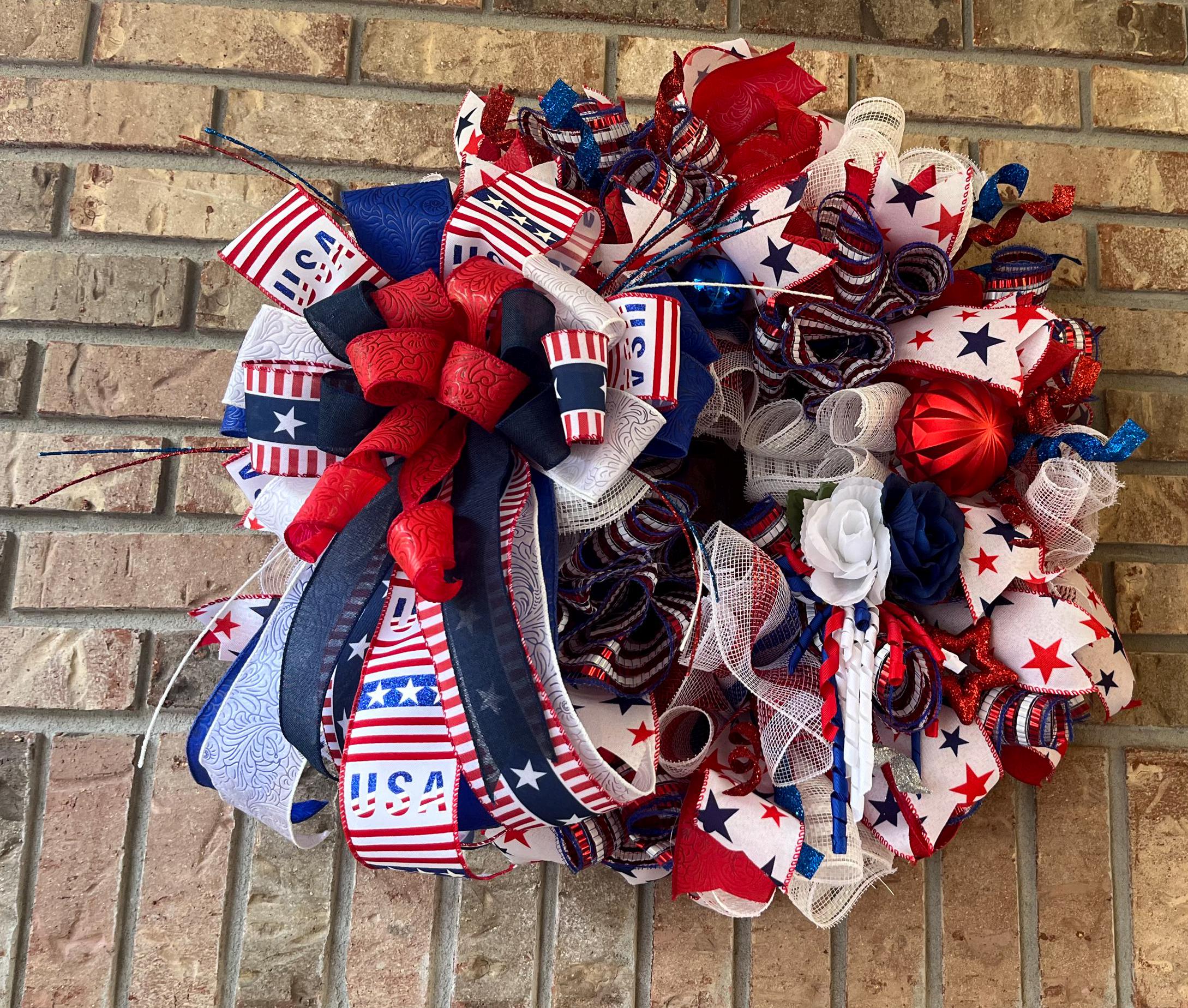 Patriotic 4th of July Wreath | Stars & Stripes Door Decor by Bouge Creations, view 2