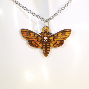 Death Head Hawkmoth Wooden Dangle Earrings | Gothic Insect Jewelry detail view by Cate's Concepts, LLC