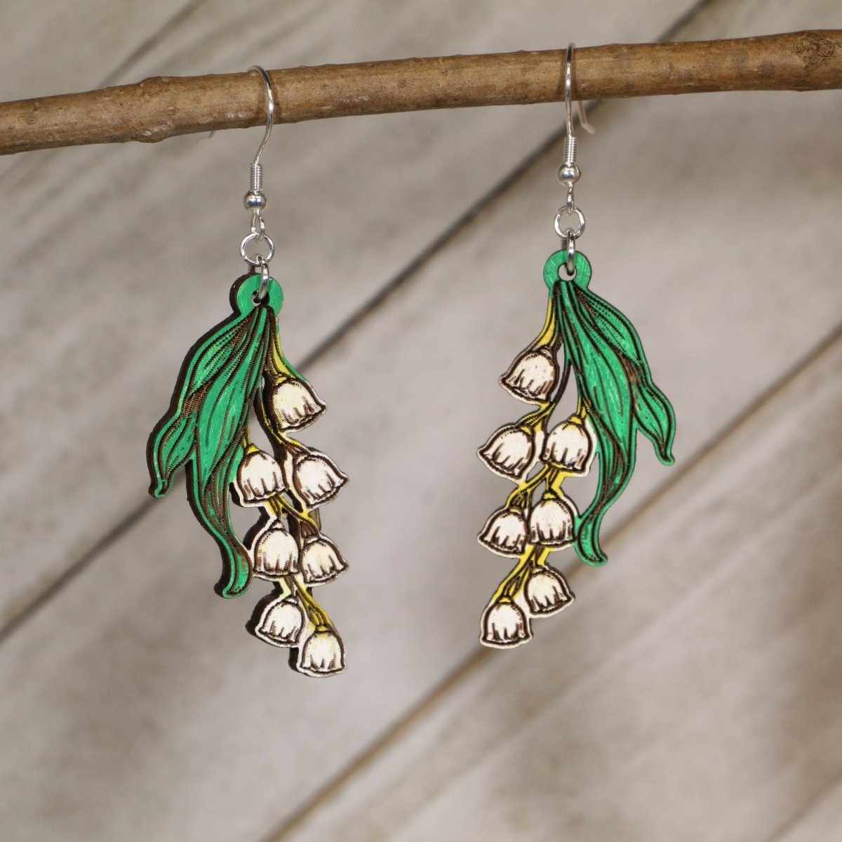Lily of the Valley Wooden Earrings | Botanical Flower Jewelry