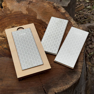 Diamond Sharpening Stone Set with Wooden Stand – 240 / 600 / 1200 Grit