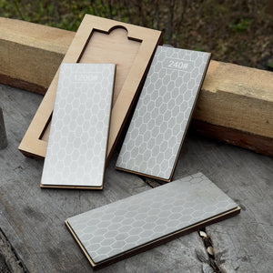 Diamond Sharpening Stone Set with Wooden Stand – 240 / 600 / 1200 Grit