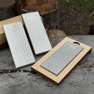 Diamond Sharpening Stone Set with Wooden Stand – 240 / 600 / 1200 Grit