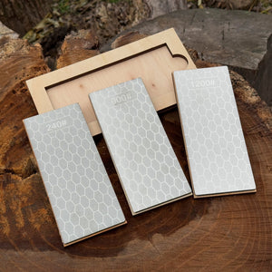 Diamond Sharpening Stone Set with Wooden Stand – 240 / 600 / 1200 Grit