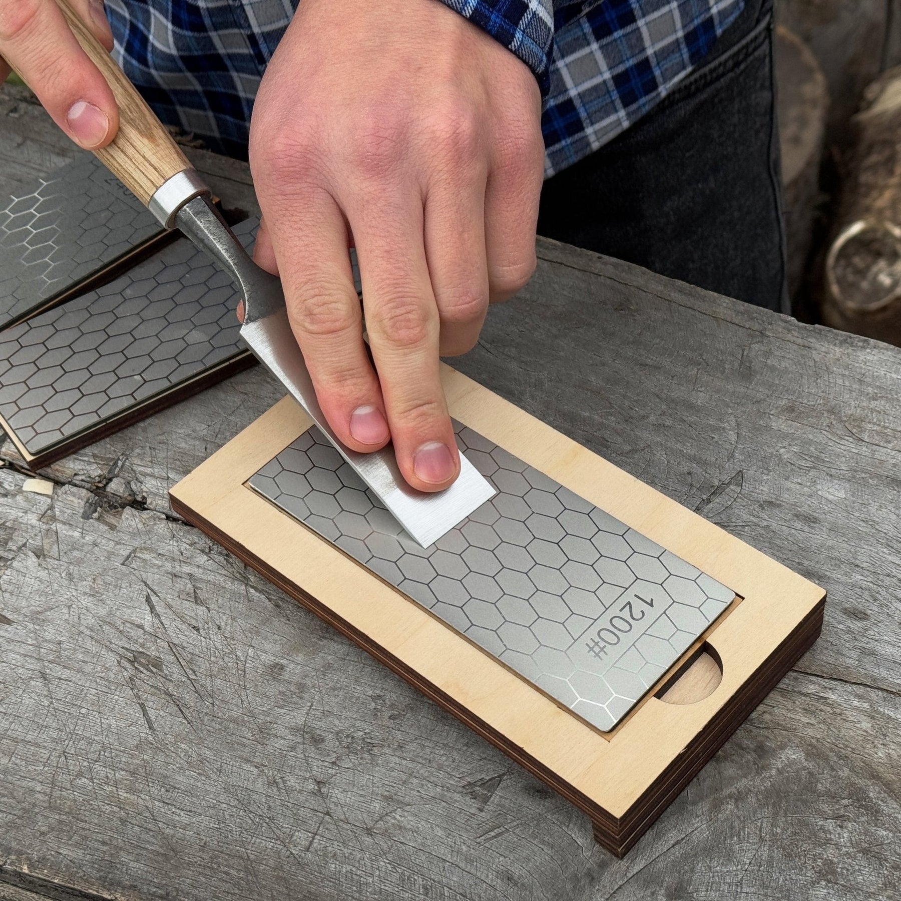 Diamond Sharpening Stone Set with Wooden Stand – 240 / 600 / 1200 Grit