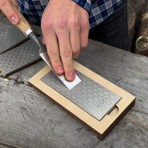 Diamond Sharpening Stone Set with Wooden Stand – 240 / 600 / 1200 Grit