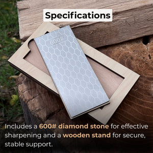 Diamond Sharpening Stone with Wooden Stand – 600 Grit for Knives & Tools
