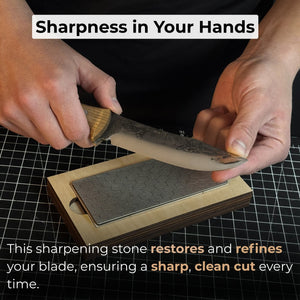 Diamond Sharpening Stone with Wooden Stand – 600 Grit for Knives & Tools