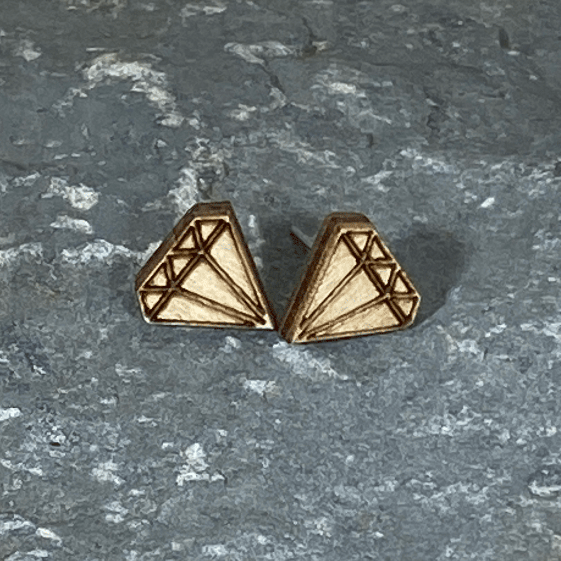 Diamond Wooden Stud Earrings | Minimalist Jewelry