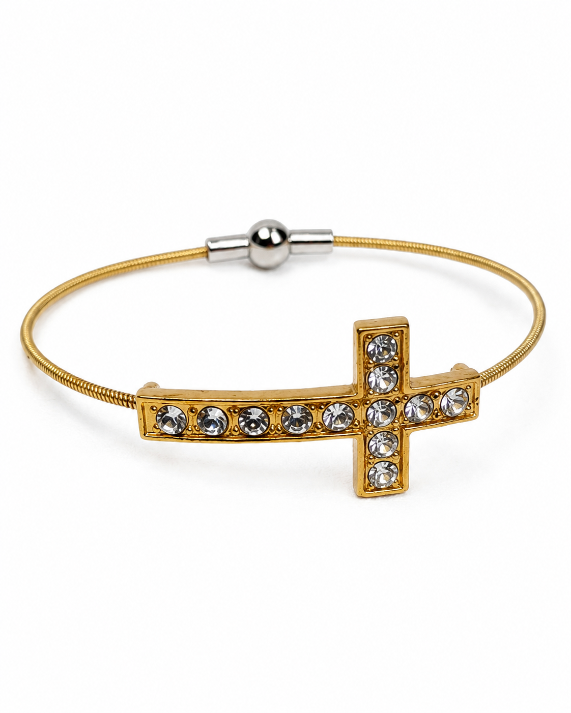 Gold Rhinestone Cross Guitar String Bracelet