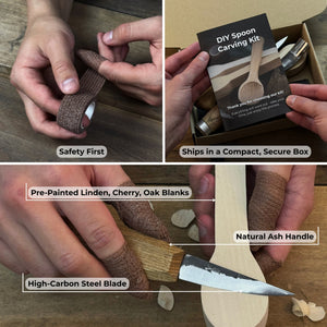 DIY 3-Piece Spoon Carving Kit for Beginners – Linden, Cherry & Oak Wood Blanks